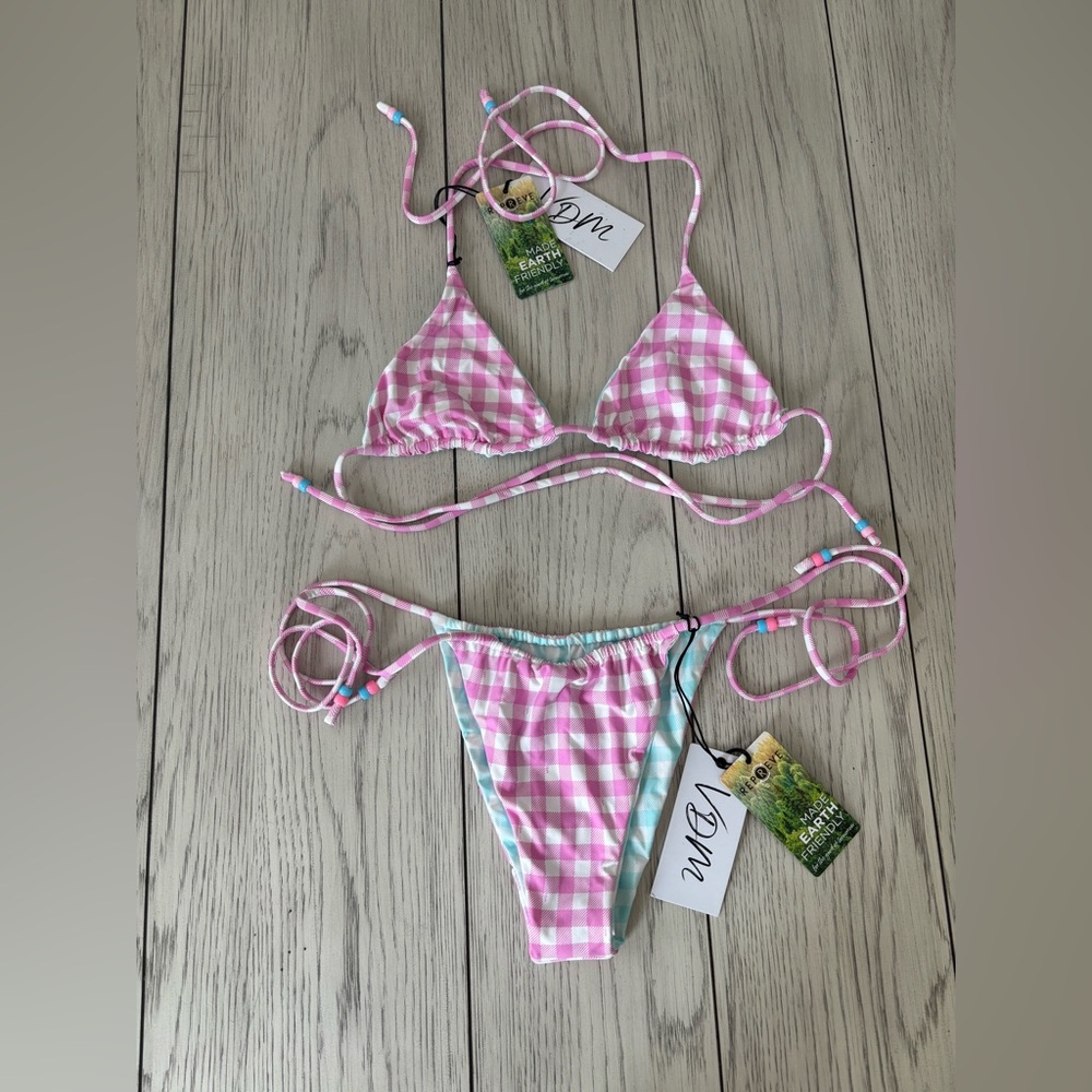 VDM • Bikini • top (S) & bottom (S), 👙 pink & blue & white